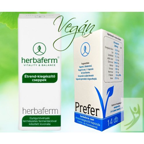Herbaferm cseppek 30 ml + Prefer HF400 mg VEGÁN prebiotikus készítmény 14 db