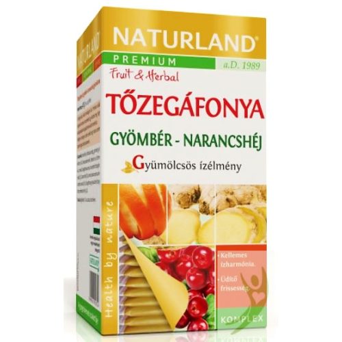 Naturland Prémium Tőzegáfonya Gyömbér-Narancshéj teakeverék (gyümölcstea) 20x2 g filter
