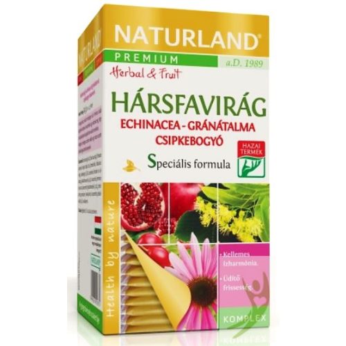 Naturland Prémium Hársfavirág Echinacea-Gránátalma-Csipkebogyó teakeverék (gyümölcstea) 20x2 g filter